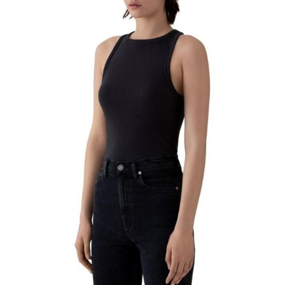 Agolde Black Ribbed High Neck Tank Bodysuit Women’s Large USA Made Stretch - Picture 9 of 9